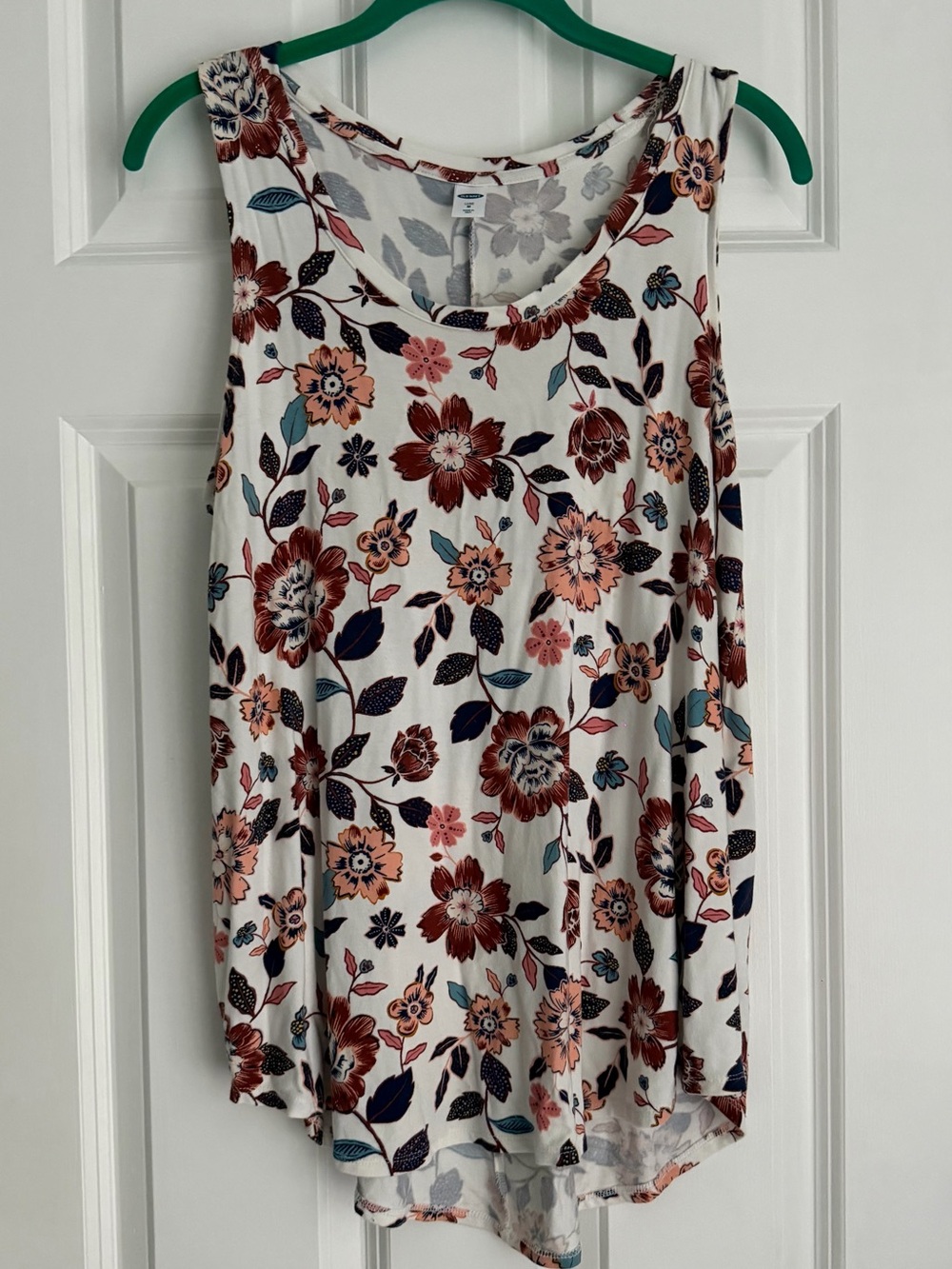 Old Navy Luxe Cream Floral Scoop Neck Tank Top Cami with Brown Flowers Sz Medium